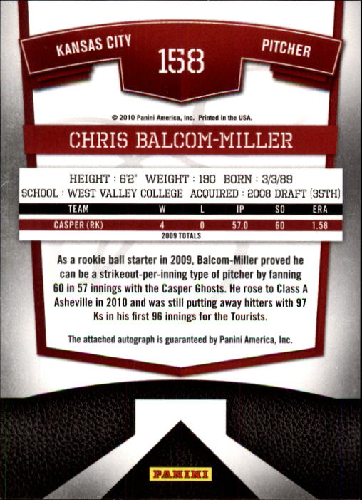 2010 Donruss Elite Extra Edition #158 Chris Balcom-Miller AU/819 back image