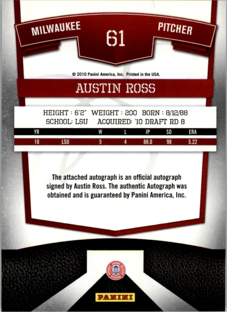 2010 Donruss Elite Extra Edition Franchise Futures Signatures #61 Austin Ross/819 back image