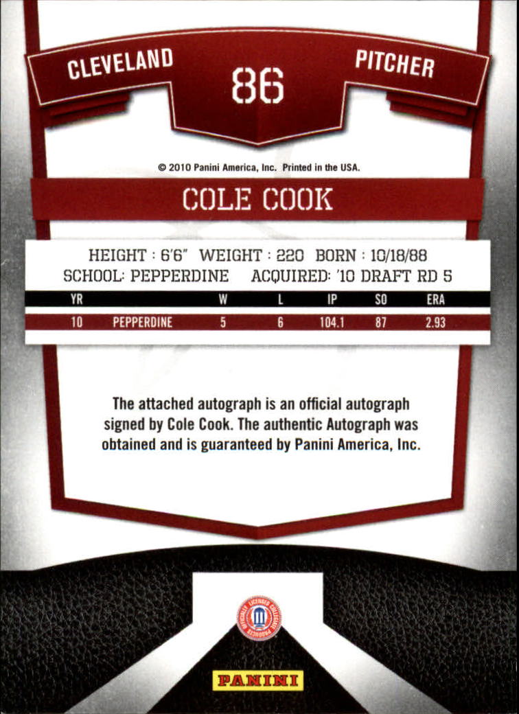 2010 Donruss Elite Extra Edition Franchise Futures Signatures #86 Cole Cook/840 back image