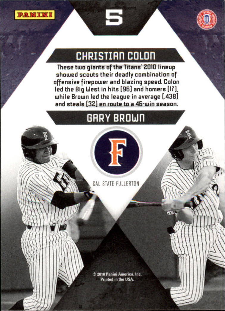 2010 Donruss Elite Extra Edition College Ties #5 Christian Colon/Gary Brown back image