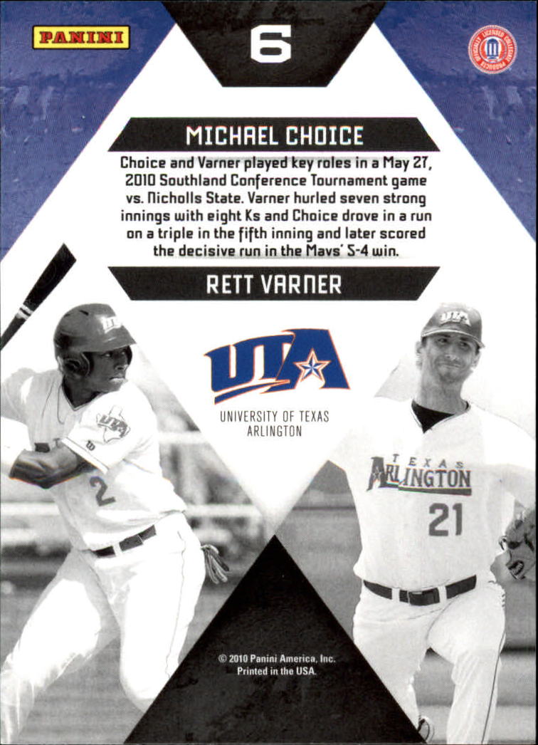 2010 Donruss Elite Extra Edition College Ties #6 Michael Choice/Rett Varner back image