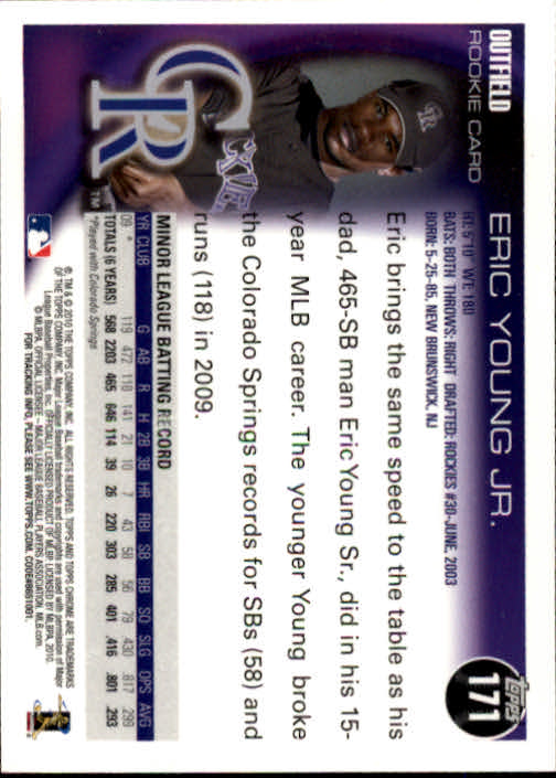 2010 Topps Chrome #171 Eric Young Jr. (RC) back image