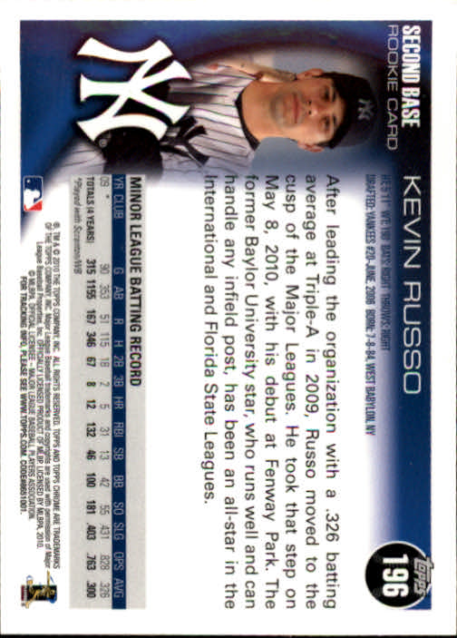 2010 Topps Chrome #196 Kevin Russo RC back image