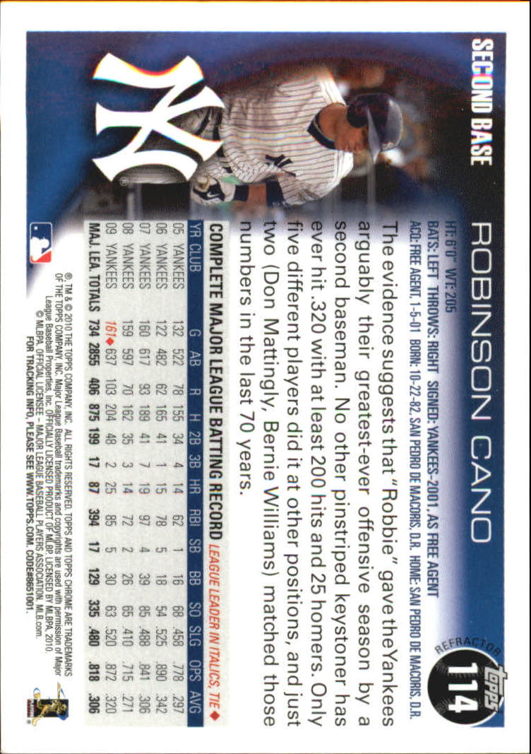 2010 Topps Chrome Refractors #114 Robinson Cano back image