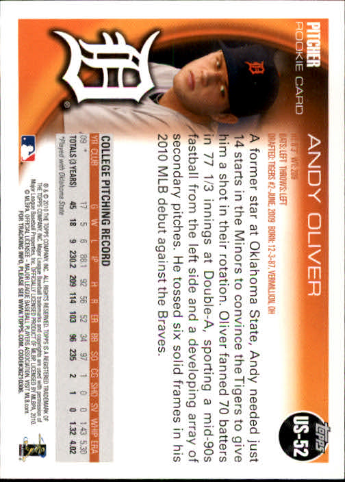 2010 Topps Update #US52 Andy Oliver RC back image