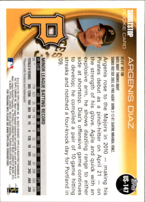 2010 Topps Update #US147 Argenis Diaz RC back image