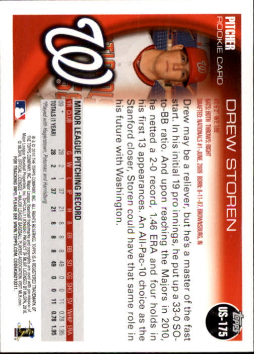 2010 Topps Update #US175A Drew Storen RC back image