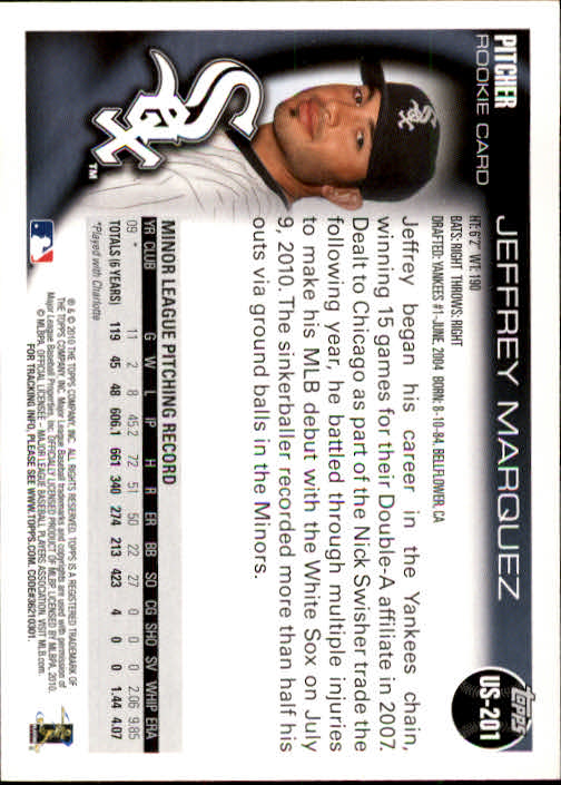 2010 Topps Update #US201 Jeffrey Marquez RC back image