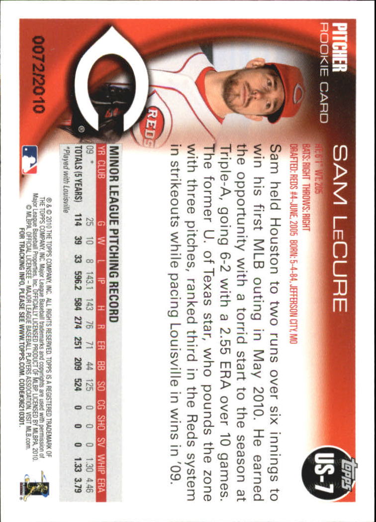 2010 Topps Update Gold #US7 Sam LeCure back image