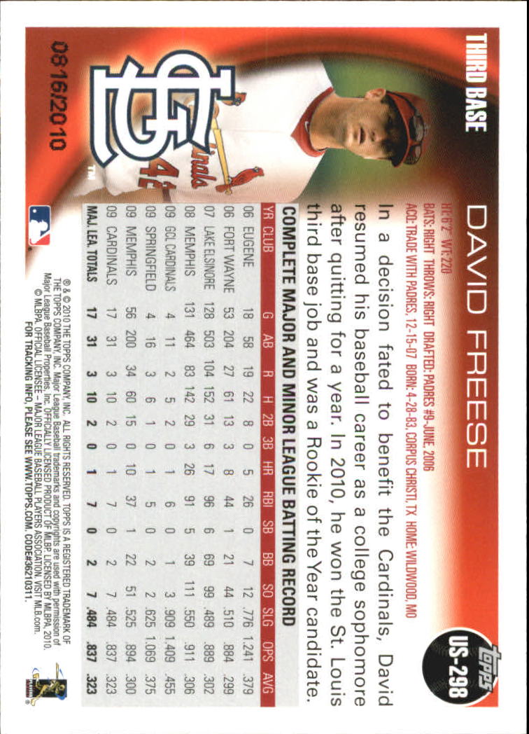 2010 Topps Update Gold #US298 David Freese back image