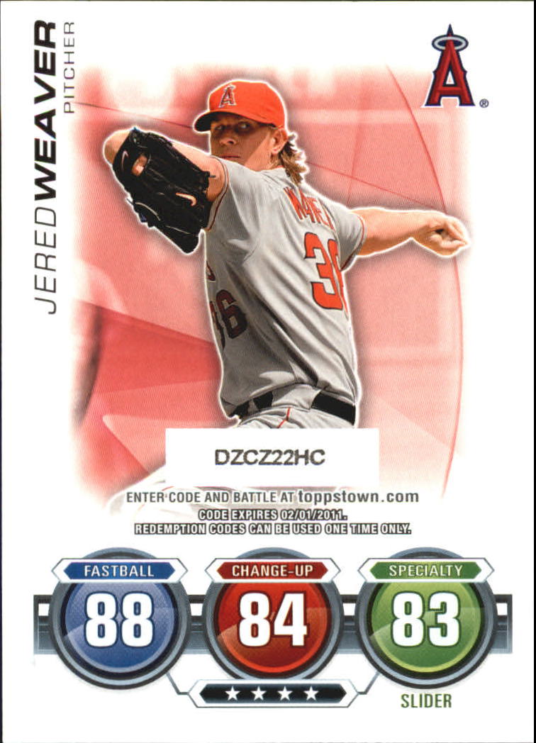 2010 Topps Update Attax Code Cards #28 Jered Weaver back image
