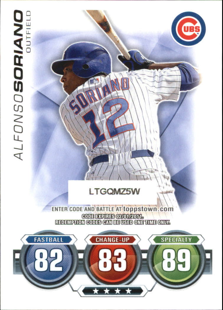 2010 Topps Update Attax Code Cards #40 Alfonso Soriano back image