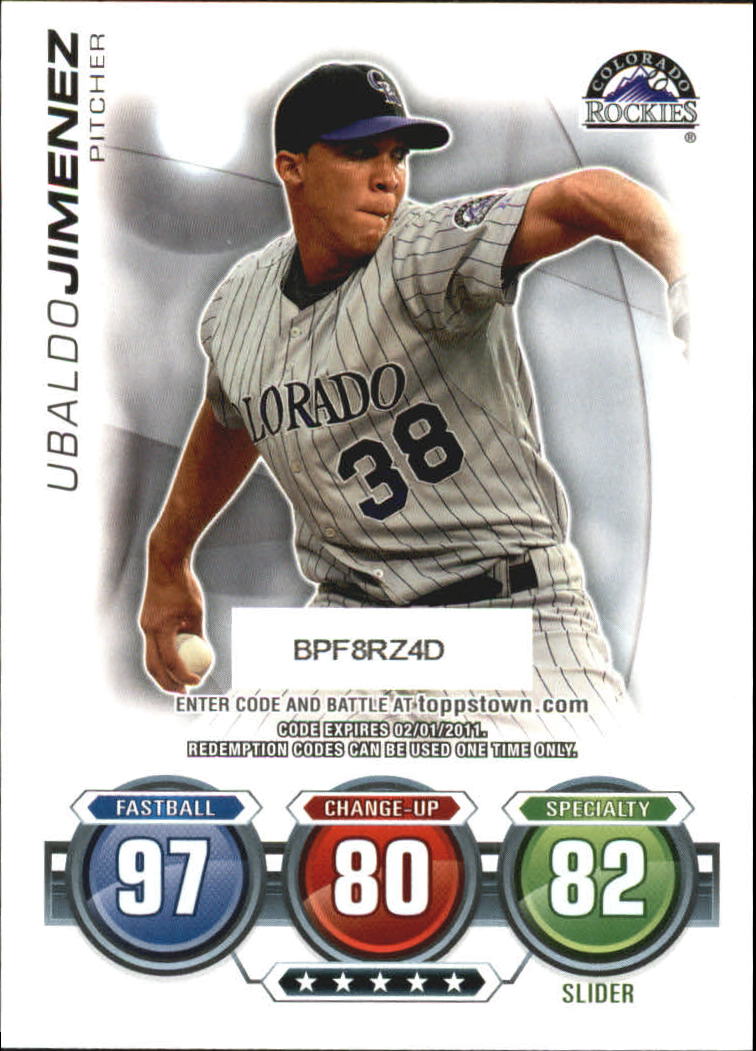 2010 Topps Update Attax Code Cards #46 Ubaldo Jimenez back image