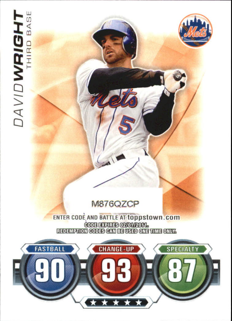 2010 Topps Update Attax Code Cards #59 David Wright back image