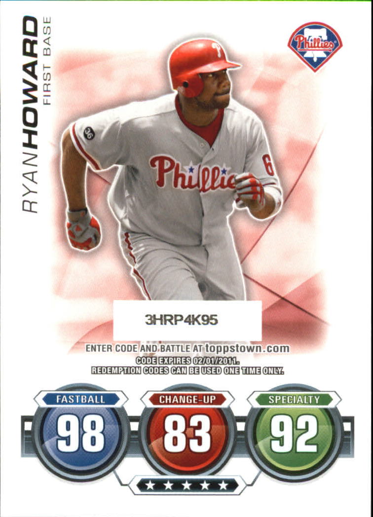 2010 Topps Update Attax Code Cards #64 Ryan Howard back image