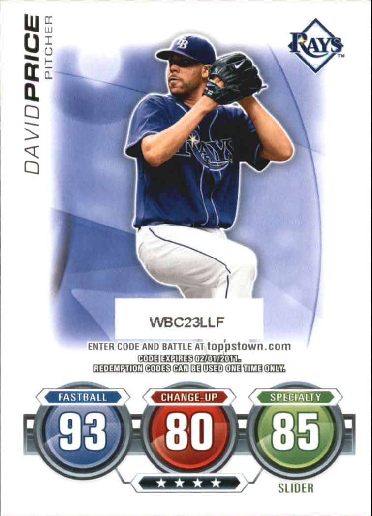 2010 Topps Update Attax Code Cards #73 David Price back image