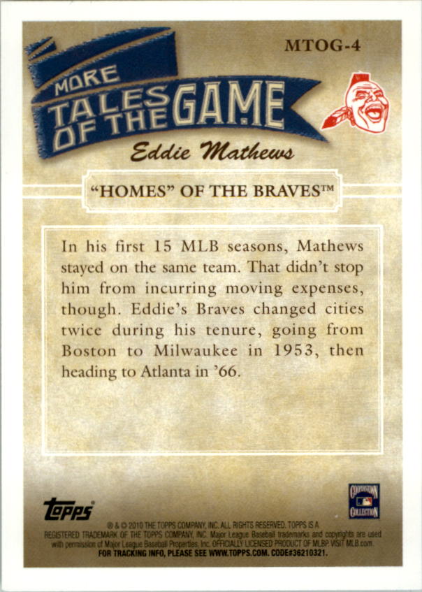 2010 Topps Update More Tales of the Game #4 Eddie Mathews back image