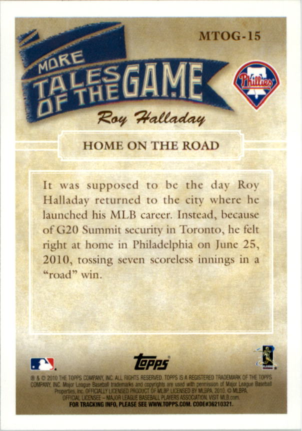 2010 Topps Update More Tales of the Game #15 Roy Halladay back image