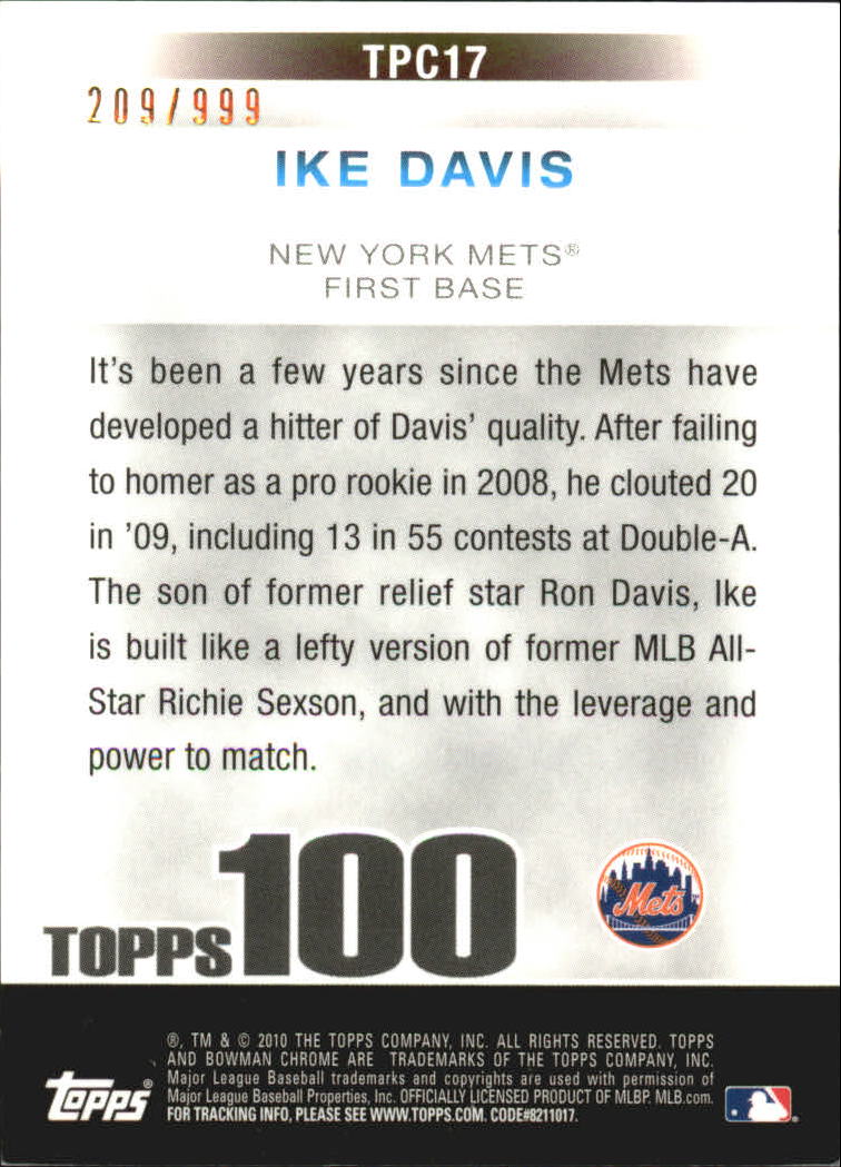 2010 Bowman Chrome Topps 100 Prospects #TPC17 Ike Davis back image