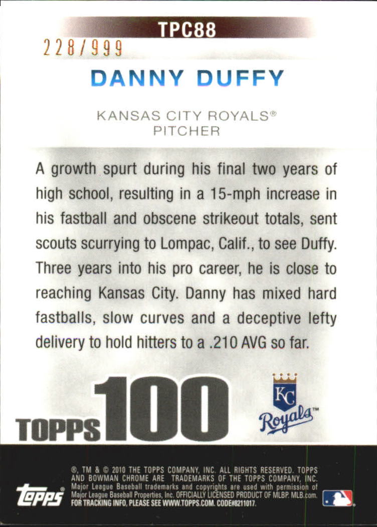 2010 Bowman Chrome Topps 100 Prospects #TPC88 Danny Duffy back image