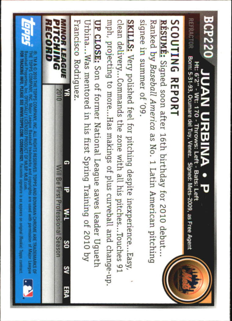 2010 Bowman Chrome Prospects Green X-Fractors #BCP220 Juan Urbina