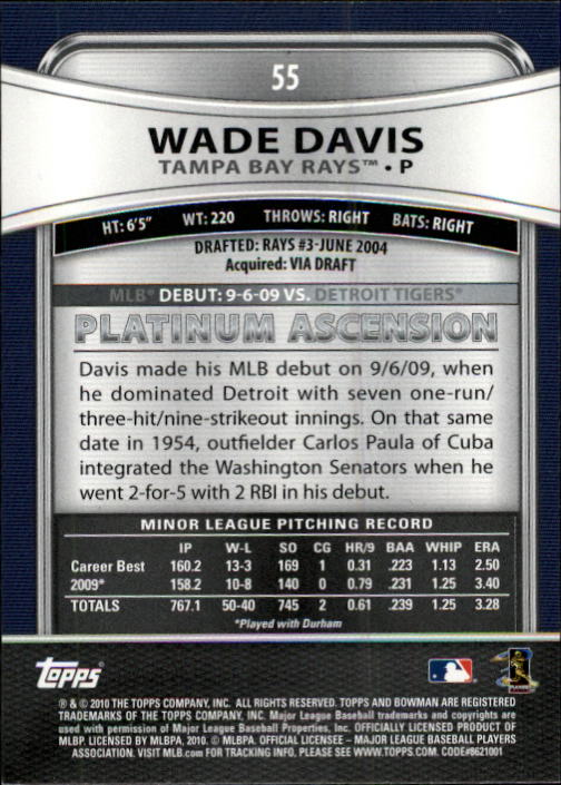 2010 Bowman Platinum #55 Wade Davis (RC) back image