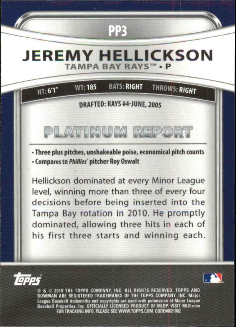 2010 Bowman Platinum Prospects #PP3 Jeremy Hellickson back image