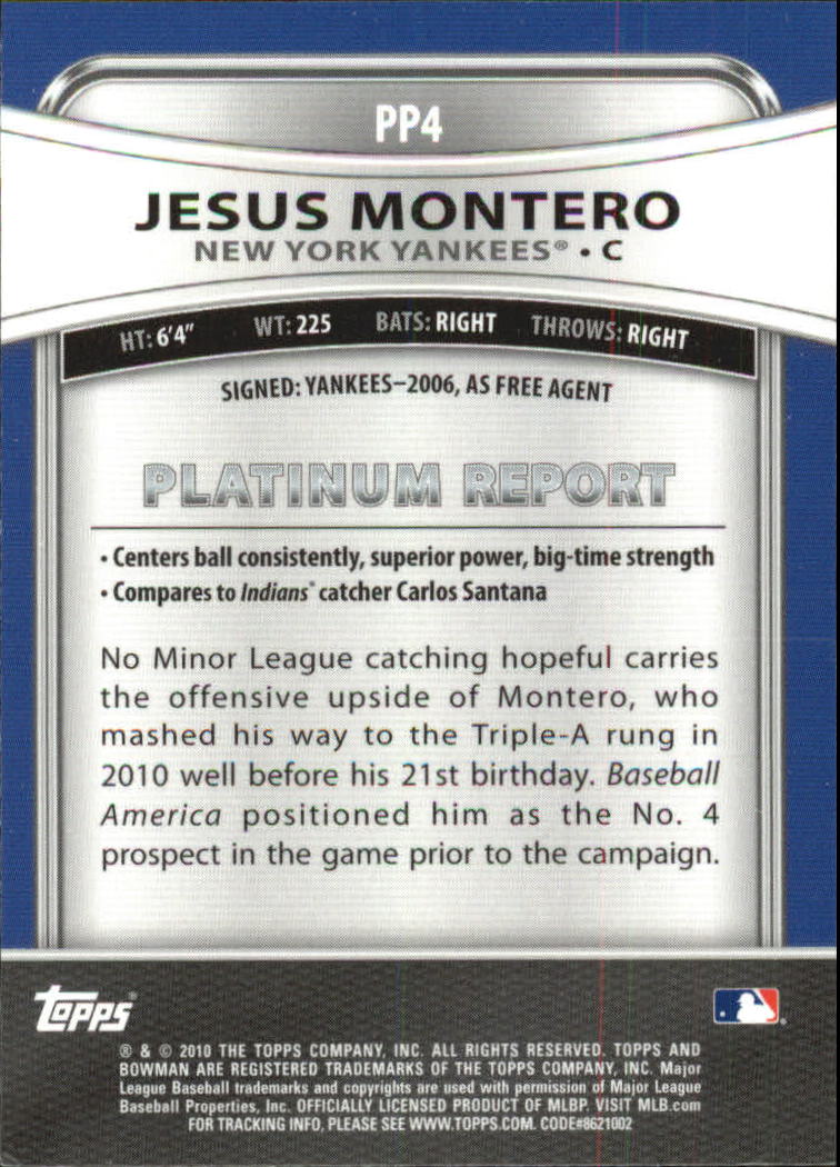 2010 Bowman Platinum Prospects #PP4 Jesus Montero back image