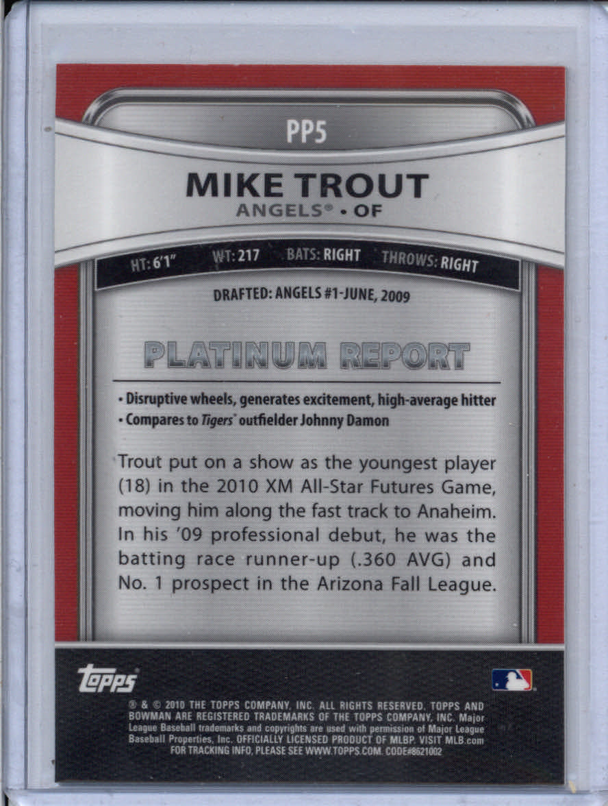 2010 Bowman Platinum Prospects #PP5 Mike Trout back image
