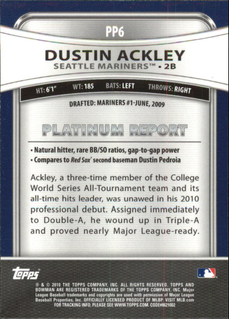 2010 Bowman Platinum Prospects #PP6 Dustin Ackley back image