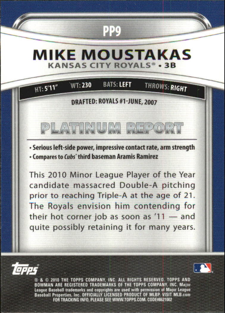 2010 Bowman Platinum Prospects #PP9 Mike Moustakas back image