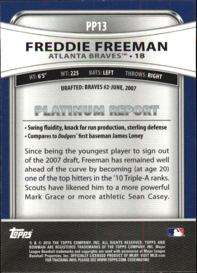 2010 Bowman Platinum Prospects #PP13 Freddie Freeman back image
