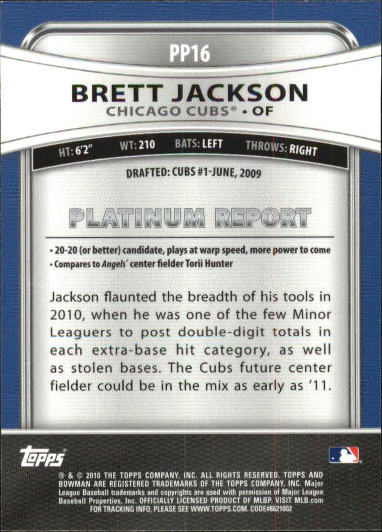2010 Bowman Platinum Prospects #PP16 Brett Jackson back image