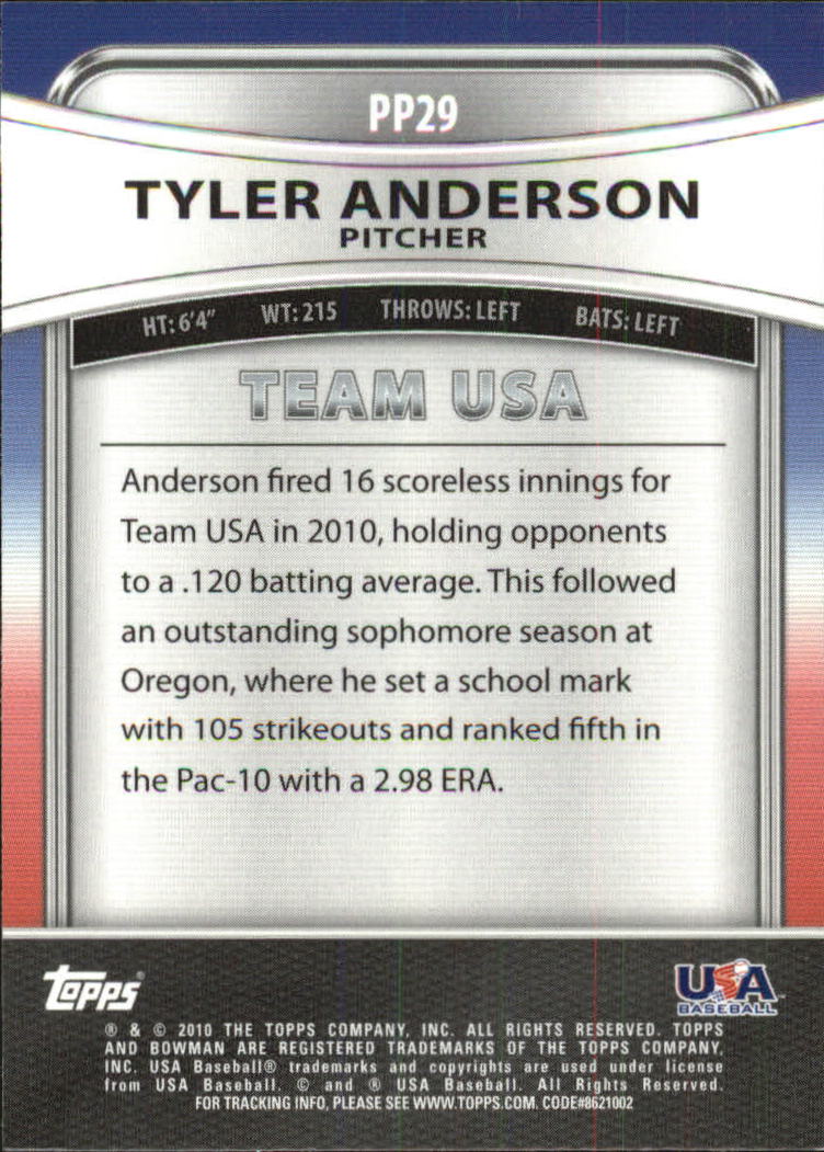 2010 Bowman Platinum Prospects #PP29 Tyler Anderson back image