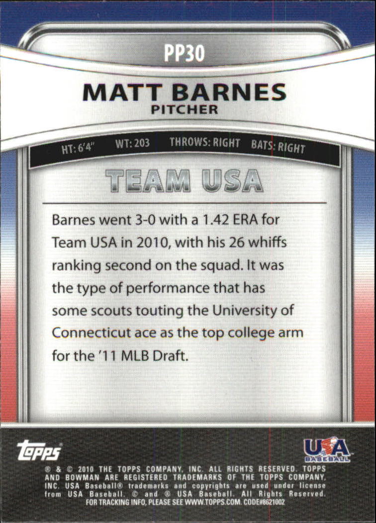 2010 Bowman Platinum Prospects #PP30 Matt Barnes back image