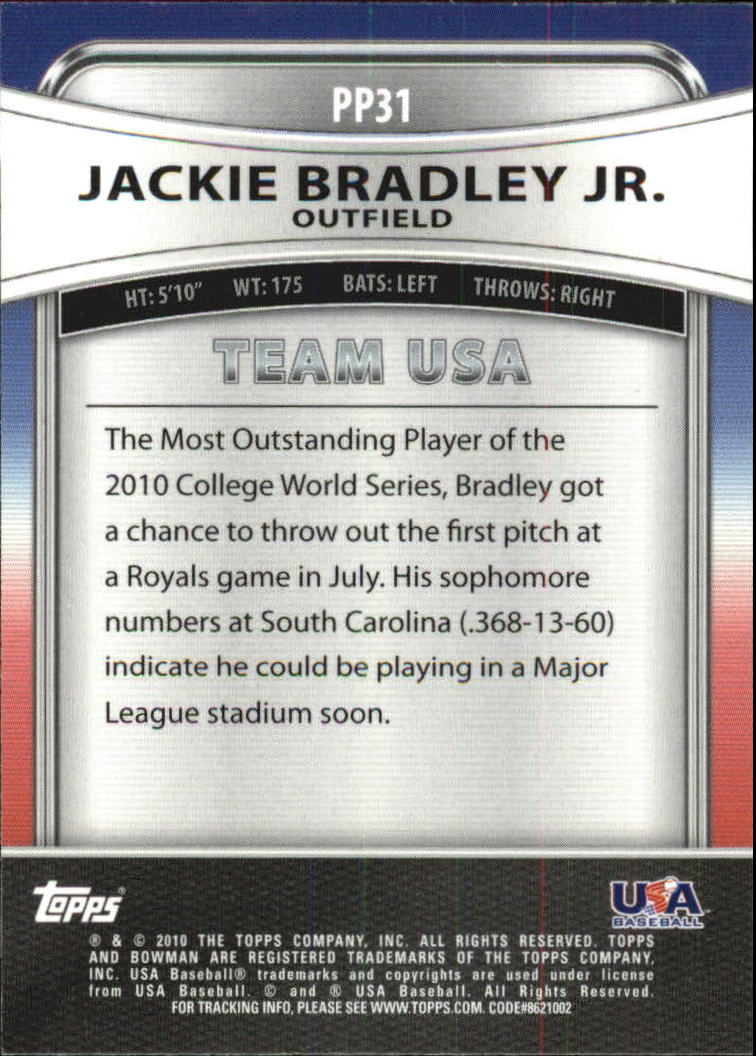 2010 Bowman Platinum Prospects #PP31 Jackie Bradley Jr. back image