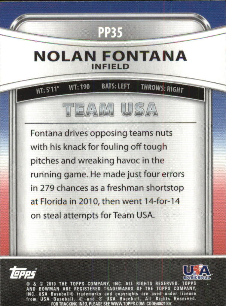 2010 Bowman Platinum Prospects #PP35 Nolan Fontana back image
