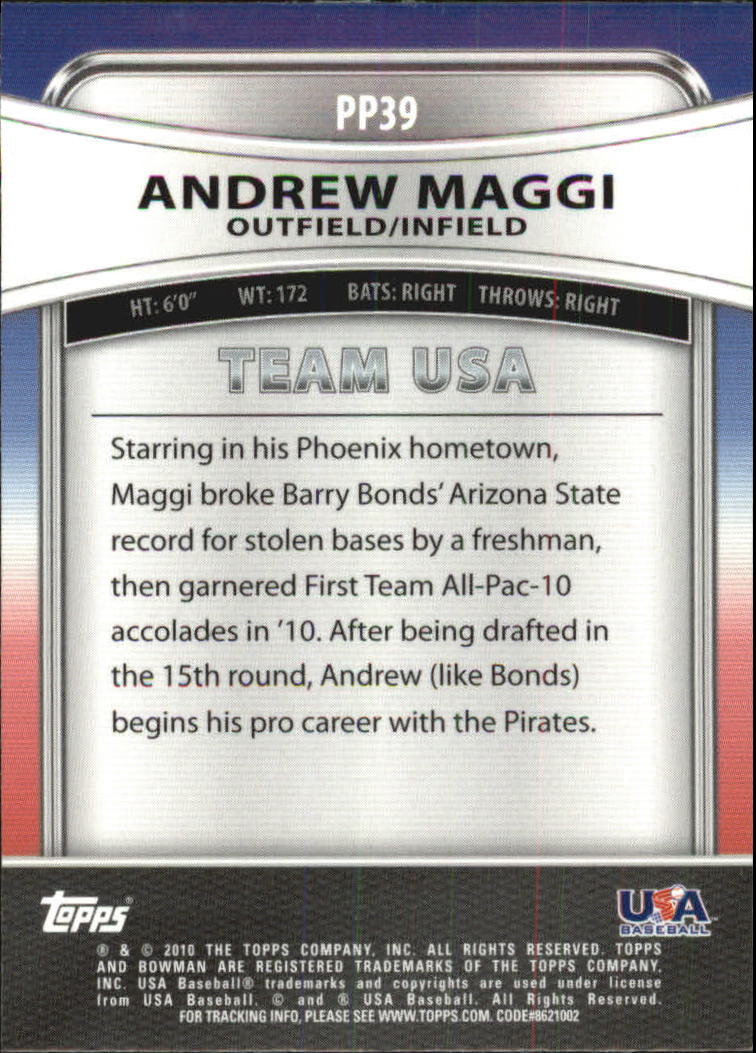 2010 Bowman Platinum Prospects #PP39 Andrew Maggi back image
