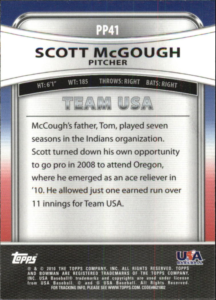 2010 Bowman Platinum Prospects #PP41 Scott McGough back image