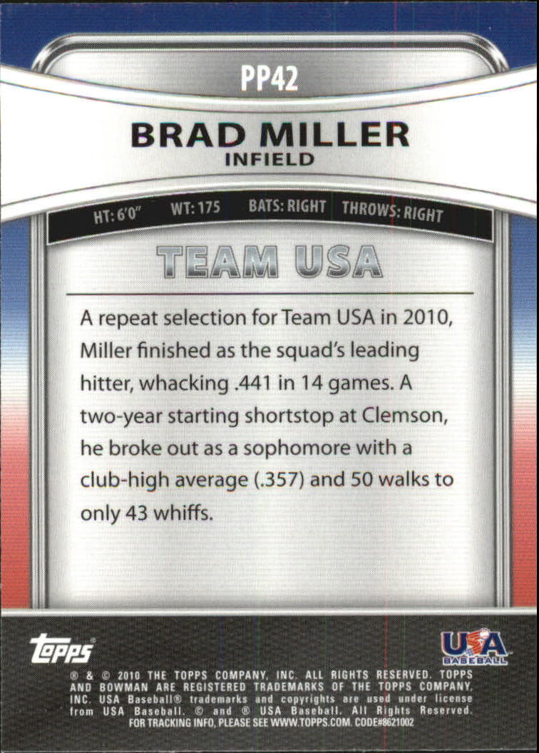 2010 Bowman Platinum Prospects #PP42 Brad Miller back image