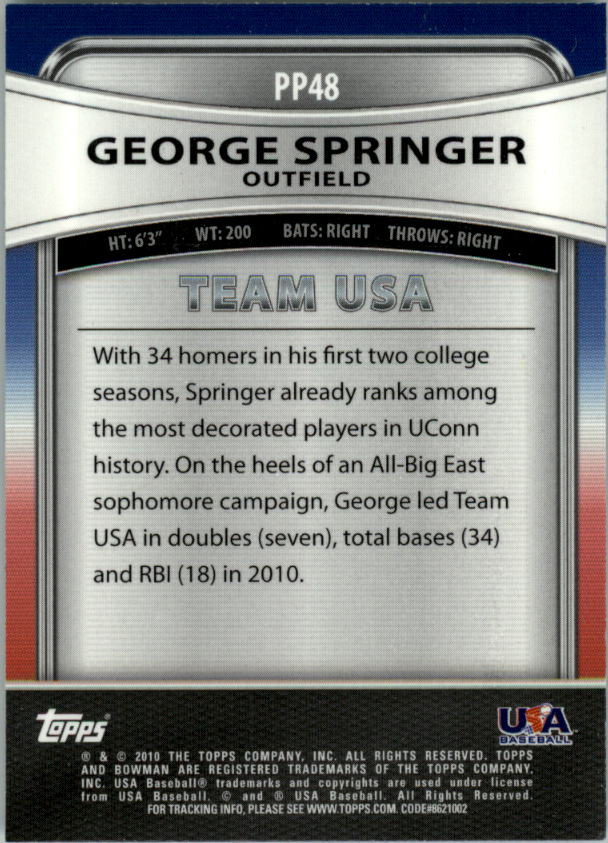 2010 Bowman Platinum Prospects #PP48 George Springer back image