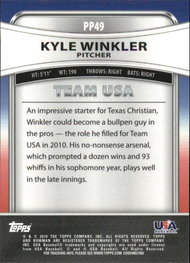 2010 Bowman Platinum Prospects #PP49 Kyle Winkler back image