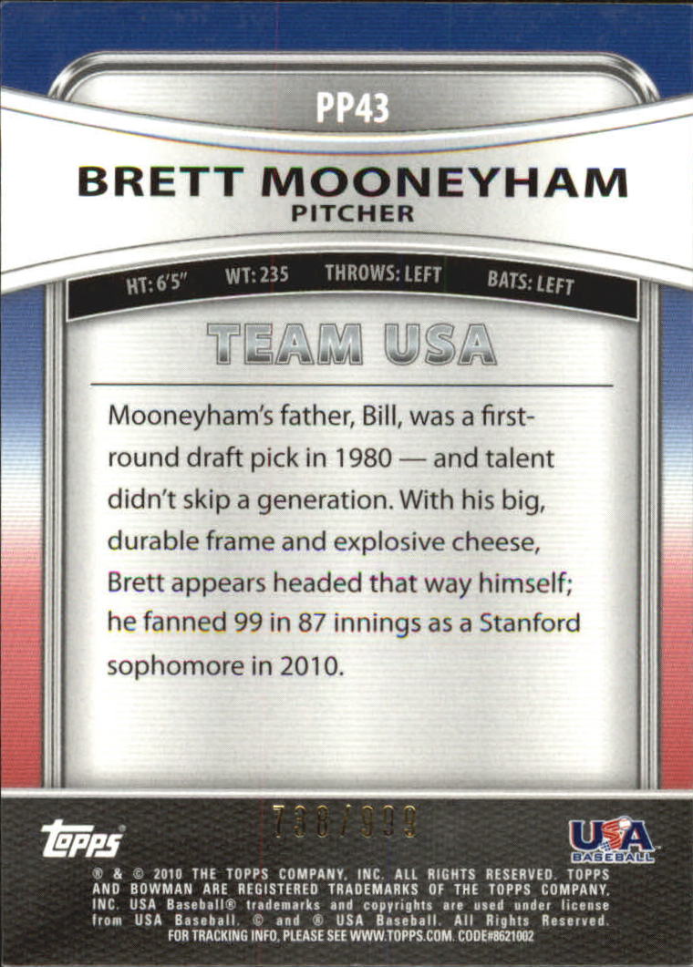 2010 Bowman Platinum Prospects Refractors Thick Stock #PP43 Brett Mooneyham back image