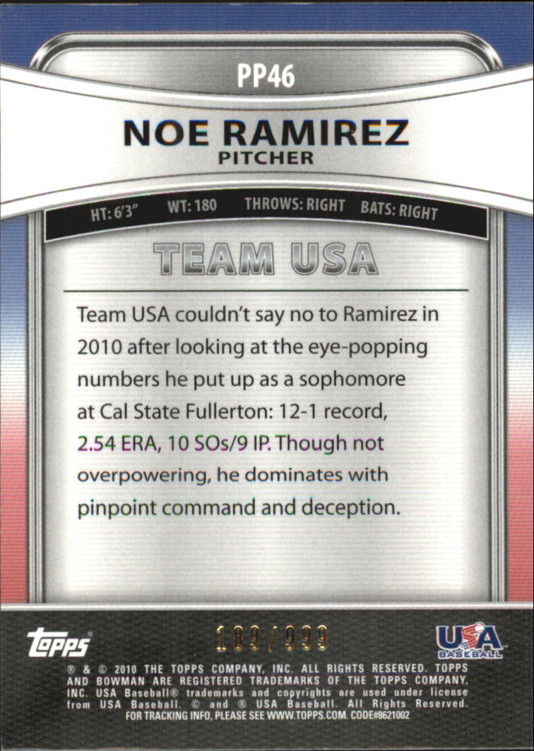 2010 Bowman Platinum Prospects Refractors Thick Stock #PP46 Noe Ramirez back image
