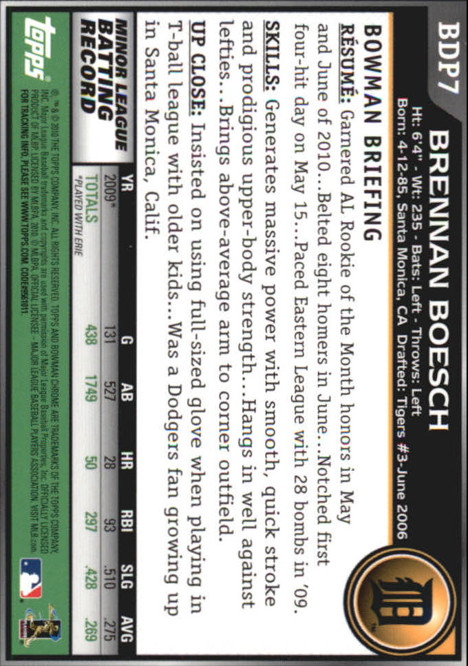 2010 Bowman Chrome Draft #BDP7 Brennan Boesch RC back image