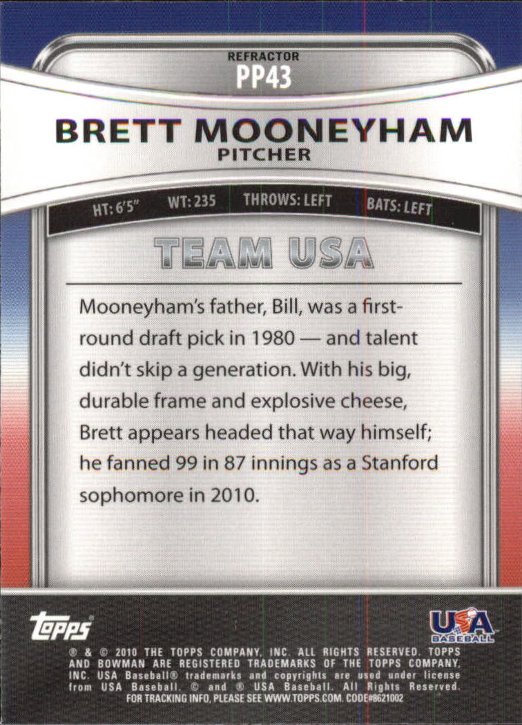 2010 Bowman Platinum Prospects Purple Refractors #PP43 Brett Mooneyham back image
