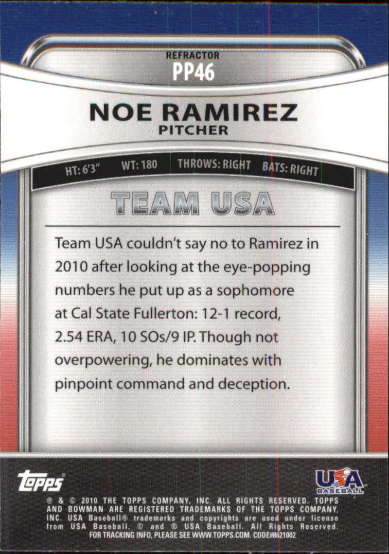 2010 Bowman Platinum Prospects Purple Refractors #PP46 Noe Ramirez back image