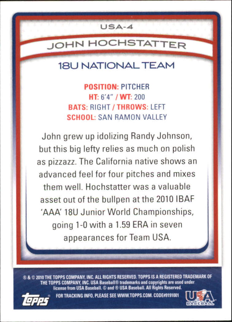 2010 USA Baseball #USA4 John Hochstatter back image