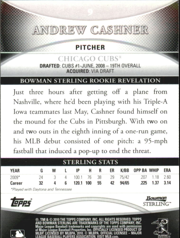 2010 Bowman Sterling #9 Andrew Cashner RC back image