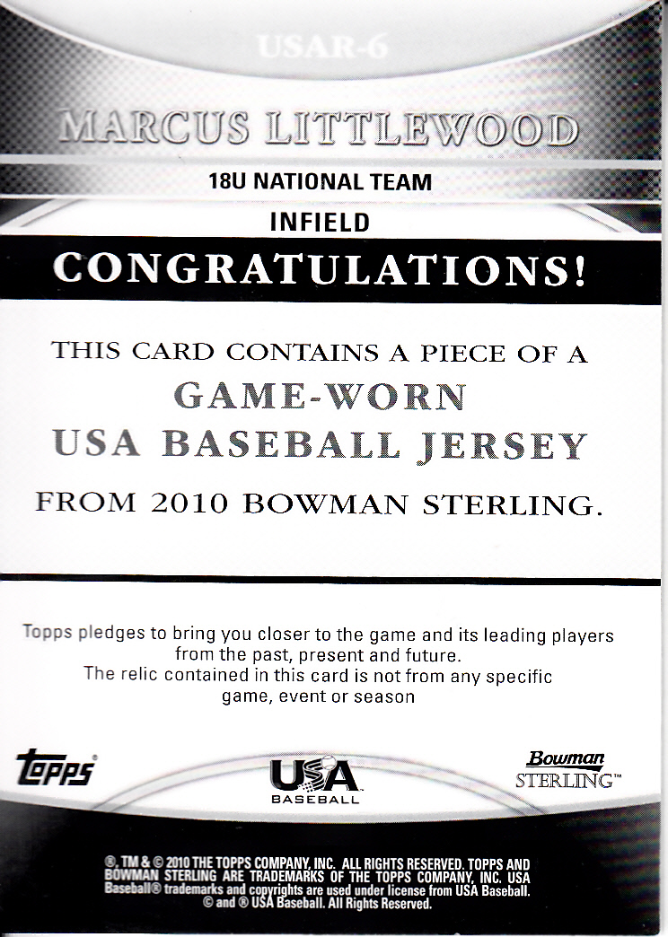 2010 Bowman Sterling USA Baseball Relics #USAR5 Francisco Lindor back image